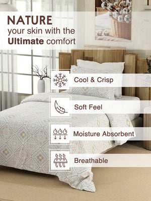 Serenity 100% Cotton 200 TC Blue Ethnic Single Size Bedsheet with 1 Pillow Cover (Landour Tile)