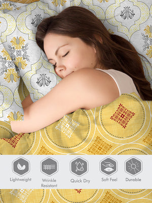 Ivy Microfibre 125 GSM Yellow Ethnic 1 Single Size Bedsheet with 1 Pillow Cover