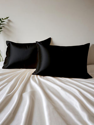 Micro Silky Satin 85 GSM Mystic Black Pillow Covers - Pack of 2