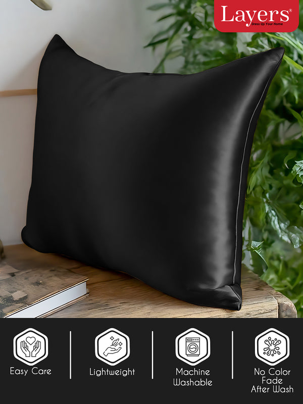 Micro Silky Satin 85 GSM Mystic Black Pillow Covers - Pack of 2
