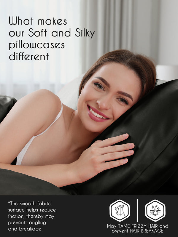 Micro Silky Satin 85 GSM Mystic Black Pillow Covers - Pack of 2