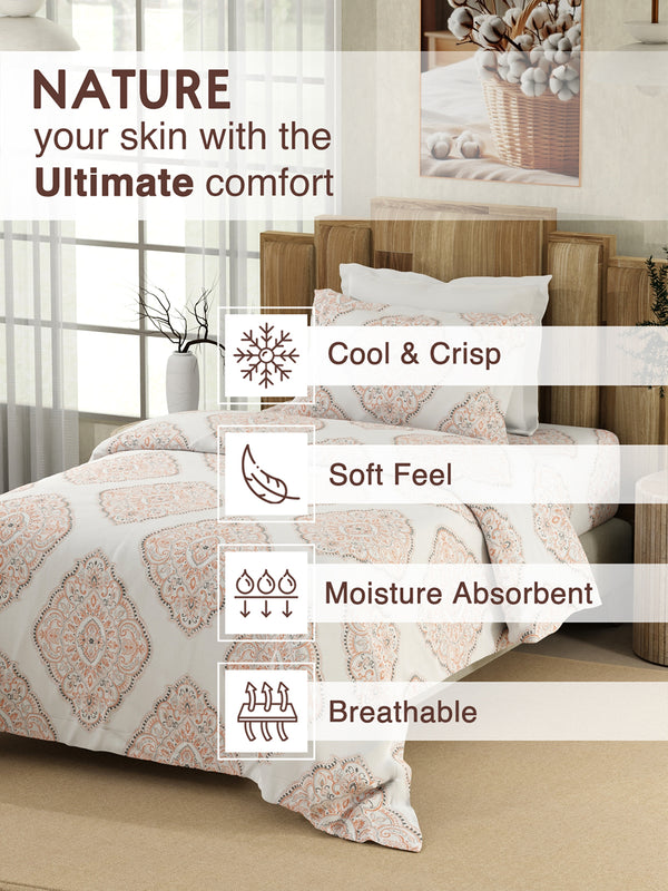 Serenity 100% Cotton 200 TC Multicolor Ethnic 1 Single Size Bedsheet with 1 Pillow Cover