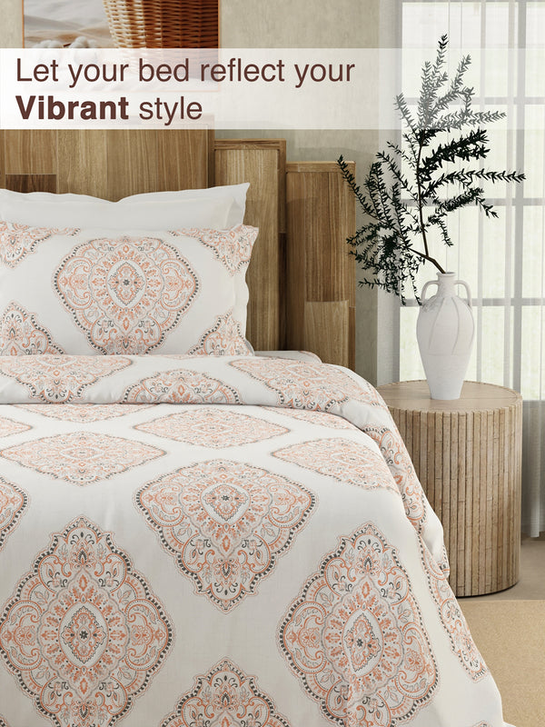Serenity 100% Cotton 200 TC Multicolor Ethnic 1 Single Size Bedsheet with 1 Pillow Cover