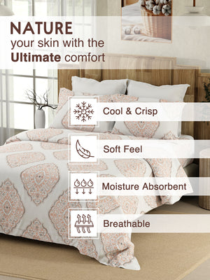 Serenity 100% Cotton 200 TC Multicolor Ethnic 1 Double Size Bedsheet with 2 Pillow Covers