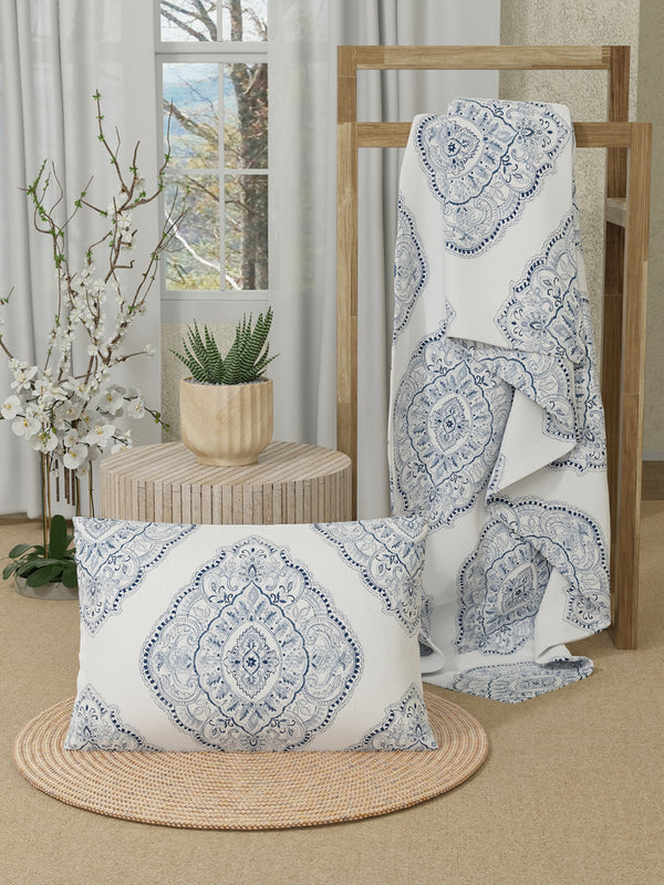 Serenity 100% Cotton 200 TC Ethnic Single Size Bedsheet with 1 Pillow Cover (Caprice Indigo)