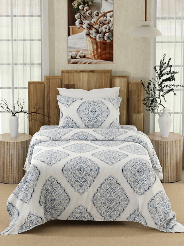 Serenity 100% Cotton 200 TC Ethnic Single Size Bedsheet with 1 Pillow Cover (Caprice Indigo)