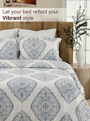 Double Size Bedsheet Set, 100% Cotton 200 TC Indigo Caprice Ethnic Printed