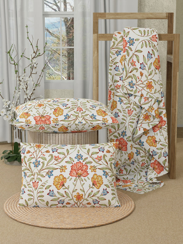Serenity 100% Cotton 200 TC Multicolor Floral 1 Double Size Bedsheet with 2 Pillow Covers