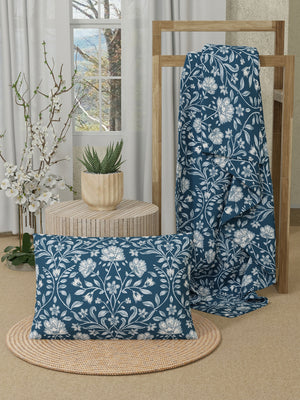 Serenity 100% Cotton 200 TC Navy Single Size Bedsheet with 1 Pillow Cover (Adorn Floral)