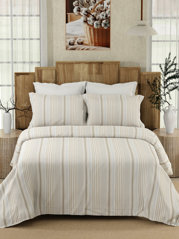Double Size Bedsheet Set, 100% Cotton 200 TC Beige Textured Stripe Natural Printed