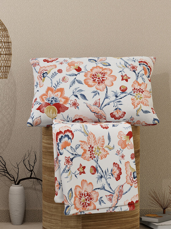 Emaline 100% Cotton 144 TC Multicolor Floral 1 Single Size Bedsheet with 1 Pillow Cover