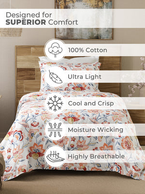 Emaline 100% Cotton 144 TC Multicolor Floral 1 Single Size Bedsheet with 1 Pillow Cover