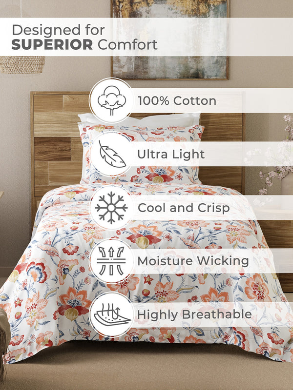 Emaline 100% Cotton 144 TC Multicolor Floral 1 Single Size Bedsheet with 1 Pillow Cover