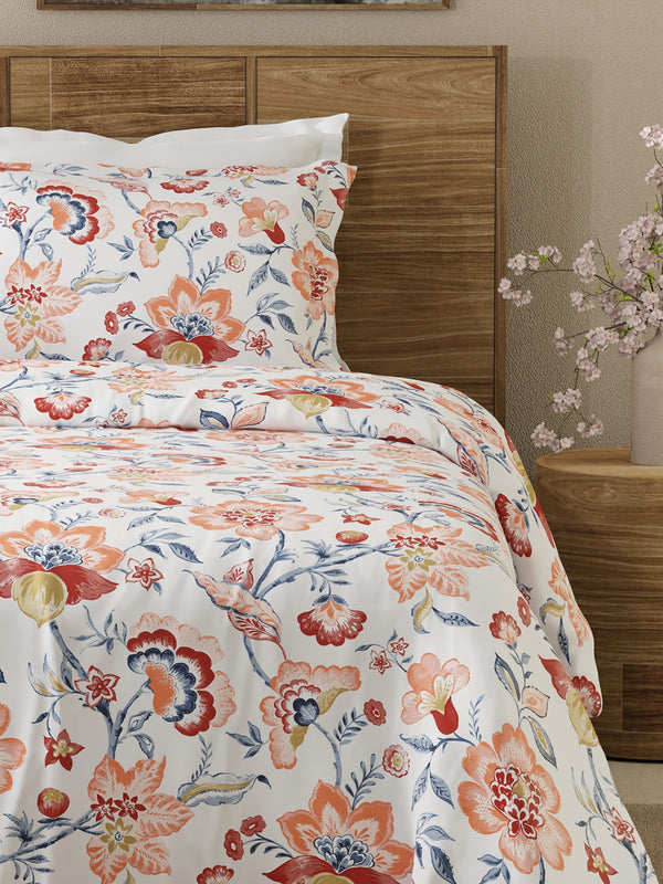Emaline 100% Cotton 144 TC Multicolor Floral 1 Single Size Bedsheet with 1 Pillow Cover