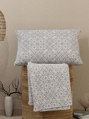 Emaline 100% Cotton 144 TC Grey Ethnic 1 Single Size Bedsheet with 1 Pillow Cover