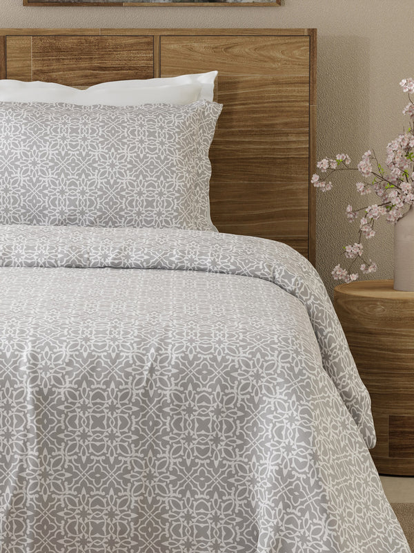 Emaline 100% Cotton 144 TC Grey Ethnic 1 Single Size Bedsheet with 1 Pillow Cover