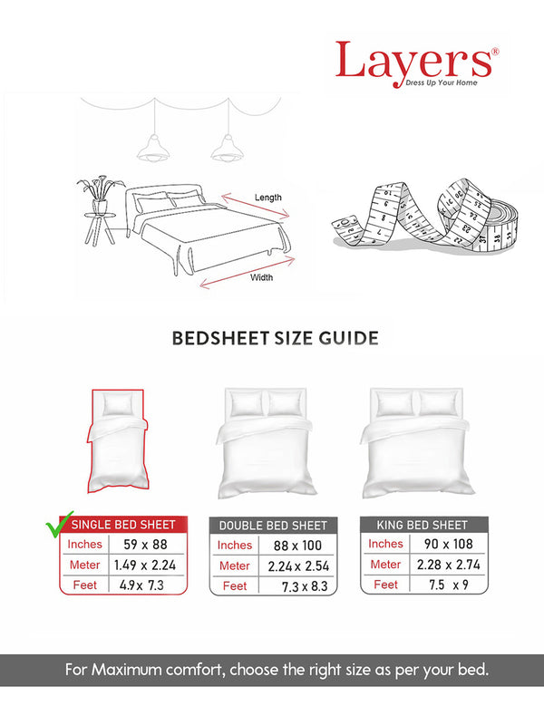 Emaline 100% Cotton 144 TC Grey Ethnic 1 Single Size Bedsheet with 1 Pillow Cover