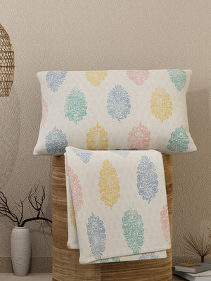 Emaline 100% Cotton 144 TC Multicolor Single Size Bedsheet with 1 Pillow Cover (Paisley Block)