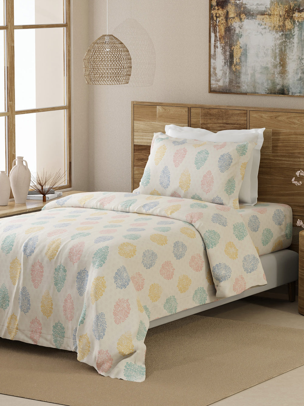 Emaline 100% Cotton 144 TC Multicolor Single Size Bedsheet with 1 Pillow Cover (Paisley Block)