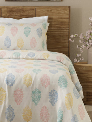 Emaline 100% Cotton 144 TC Multicolor Single Size Bedsheet with 1 Pillow Cover (Paisley Block)