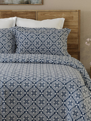 Emaline 100% Cotton 144 TC Navy Geometrical 1 Double Size Bedsheet with 2 Pillow Covers