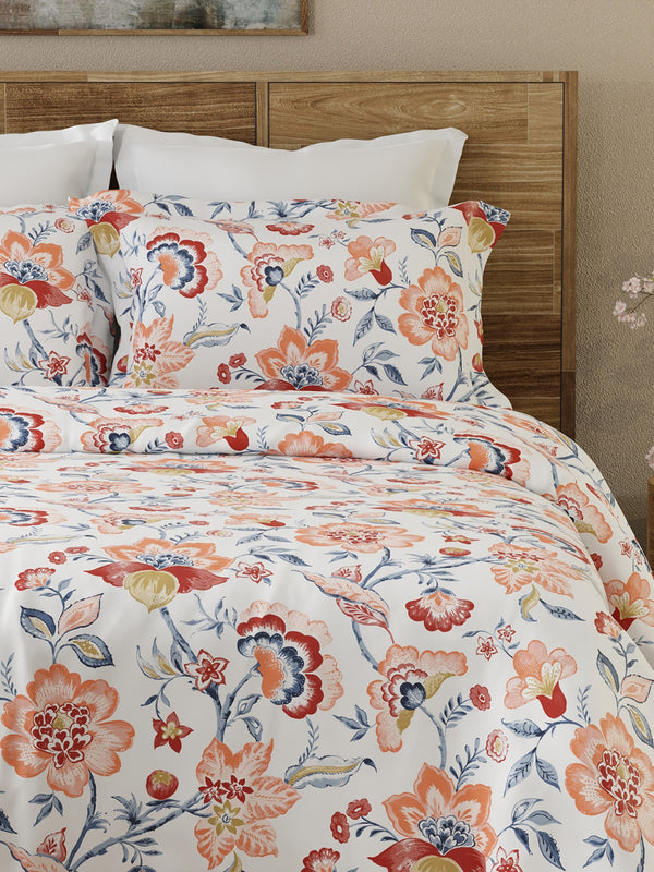Emaline 100% Cotton 144 TC Multicolor Floral 1 Double Size Bedsheet with 2 Pillow Covers