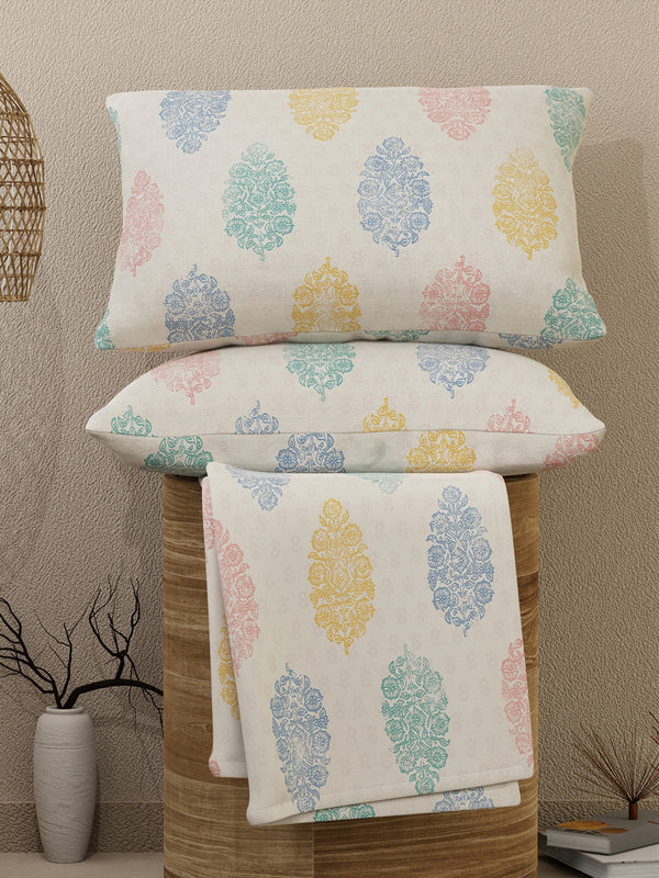Emaline 100% Cotton 144 TC Multicolor Ethnic 1 Double Size Bedsheet with 2 Pillow Covers