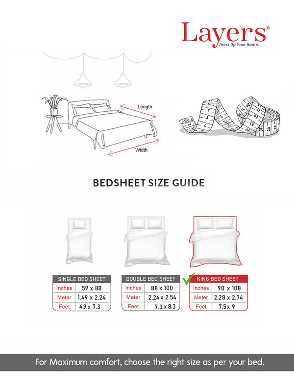 Emaline 100% Cotton 144 TC Grey Ethnic 1 King Size Bedsheet with 2 Pillow Covers