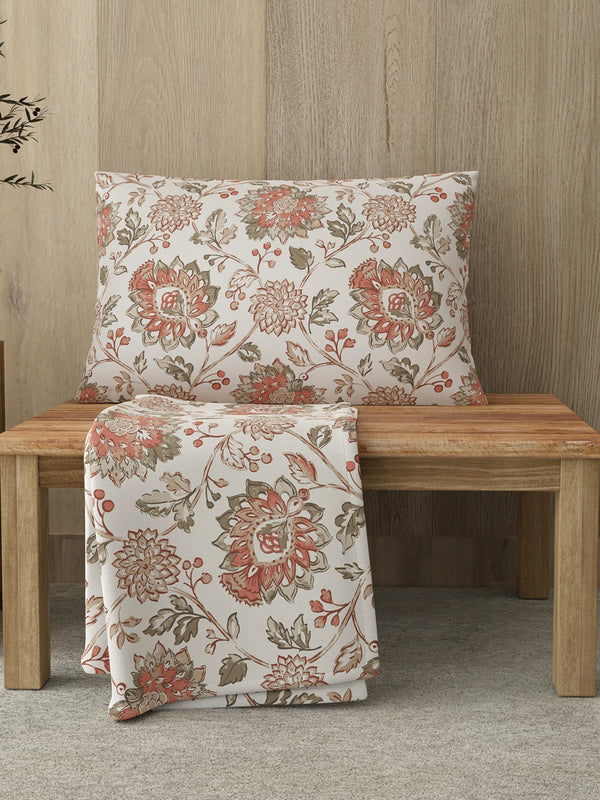Zen 225 CVC Multicolor Floral 1 Single Size Bedsheet with 1 Pillow Cover