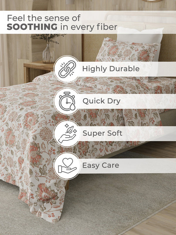 Zen 225 CVC Multicolor Floral 1 Single Size Bedsheet with 1 Pillow Cover
