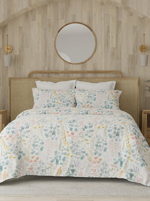 Zen 225 CVC Multicolor Floral King Size Bedsheet with 2 Pillow Covers (Dried Flowers)