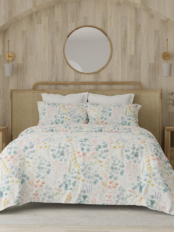 Zen 225 CVC Multicolor Floral King Size Bedsheet with 2 Pillow Covers (Dried Flowers)