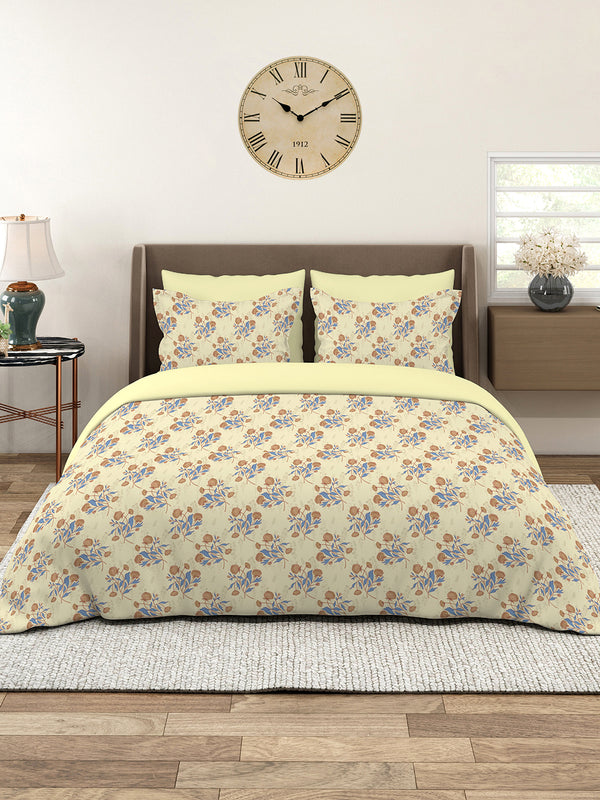 Marigold 100% Cotton 144 TC Light Yellow Floral King Size Bedsheet with 2 Pillow Covers