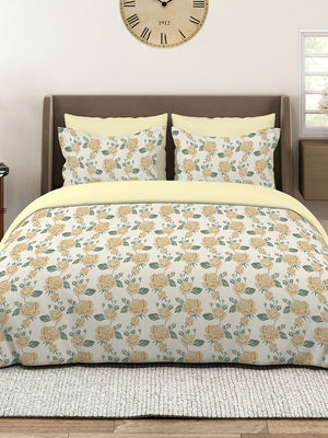 Marigold 100% Cotton 144 TC Cream Floral King Size Bedsheet with 2 Pillow Covers