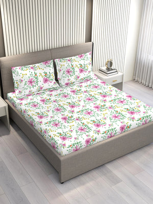 Marigold 100% Cotton 144 TC Multicolor Floral King Size Bedsheet with 2 Pillow Covers