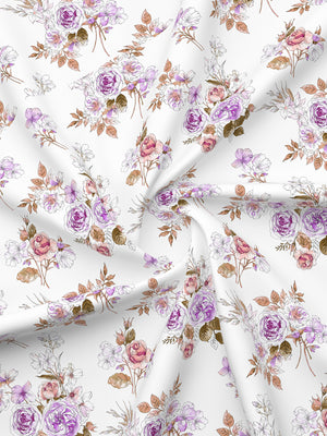 Marigold 100% Cotton 144 TC Purple White Floral King Size Bedsheet with 2 Pillow Covers