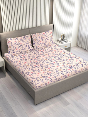 Marigold 100% Cotton 144 TC Pink Floral King Size Bedsheet with 2 Pillow Covers