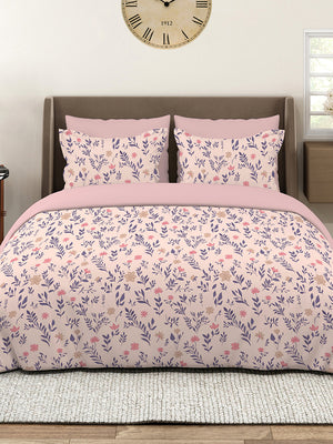 Marigold 100% Cotton 144 TC Pink Floral King Size Bedsheet with 2 Pillow Covers
