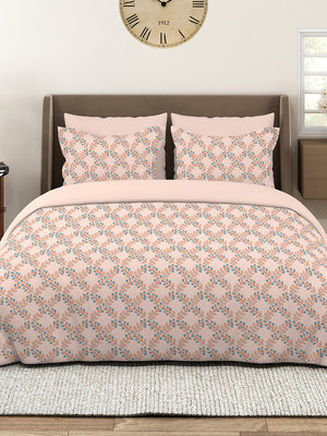 Marigold 100% Cotton 144 TC Peach Floral King Size Bedsheet with 2 Pillow Covers