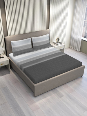 Duracount 225 CVC Grey Stripes 1 King Size Bedsheet with 2 Pillow Covers