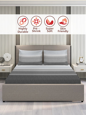 Duracount 225 CVC Grey Stripes 1 King Size Bedsheet with 2 Pillow Covers