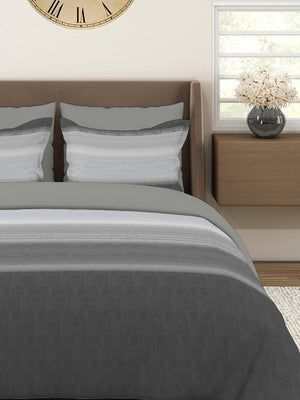 Duracount 225 CVC Grey Stripes 1 King Size Bedsheet with 2 Pillow Covers