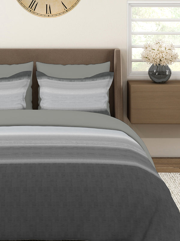 Duracount 225 CVC Grey Stripes 1 King Size Bedsheet with 2 Pillow Covers