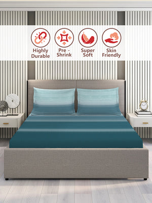 Duracount 225 CVC Blue Stripes 1 King Size Bedsheet with 2 Pillow Covers