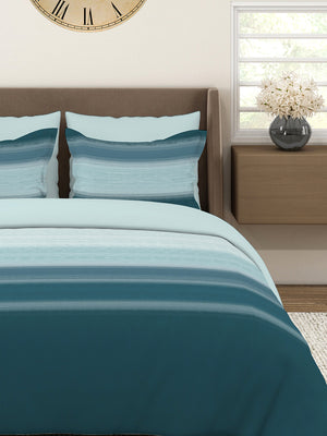 Duracount 225 CVC Blue Stripes 1 King Size Bedsheet with 2 Pillow Covers