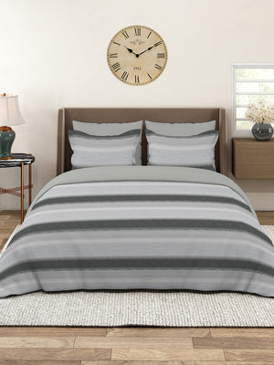 Duracount 225 CVC Grey Stripes 1 King Size Bedsheet with 2 Pillow Covers