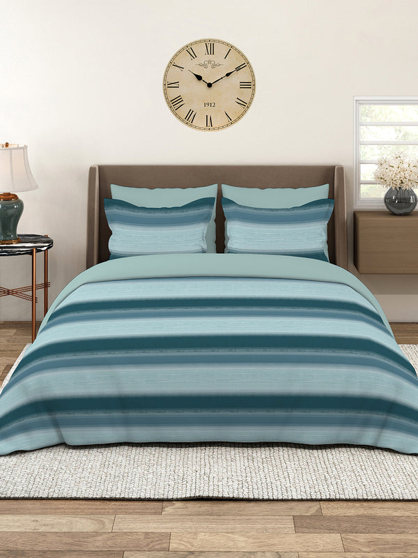 Duracount 225 CVC Blue Stripes 1 King Size Bedsheet with 2 Pillow Covers