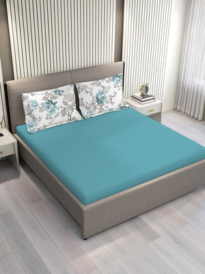 Illuminating Homes 100% Cotton 144 TC Blue Geometrical Double Size Bedsheet with 2 Pillow Covers