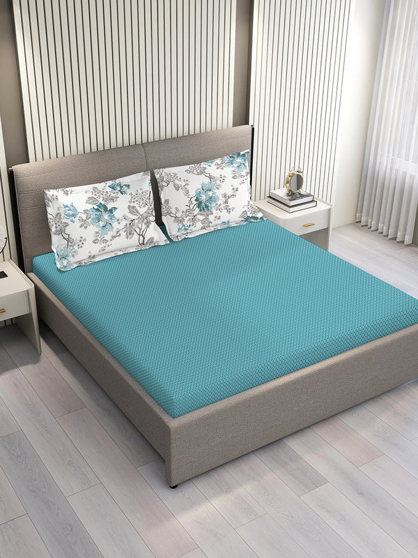 Illuminating Homes 100% Cotton 144 TC Blue Geometrical Double Size Bedsheet with 2 Pillow Covers
