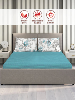 Illuminating Homes 100% Cotton 144 TC Blue Geometrical Double Size Bedsheet with 2 Pillow Covers